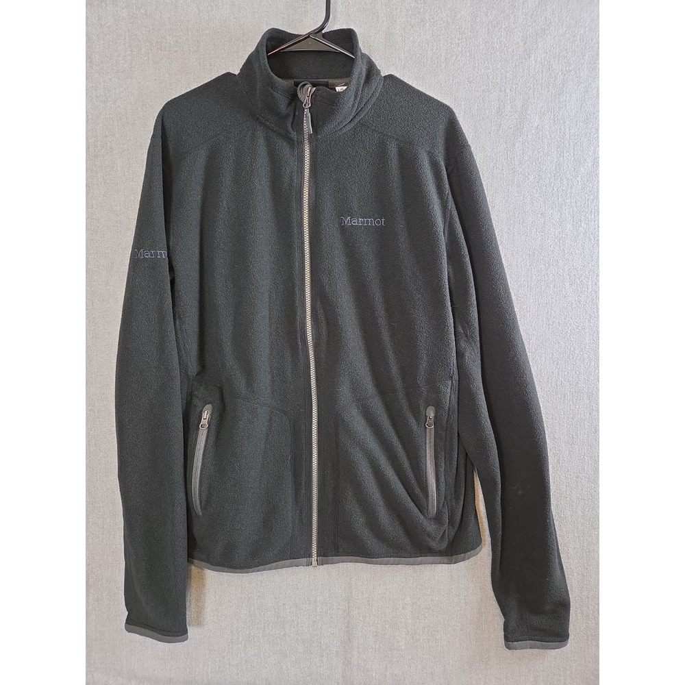 Marmot Mens L Fleece Sweat Jacket Full Zip Black Lightweight Mock Neck Logo